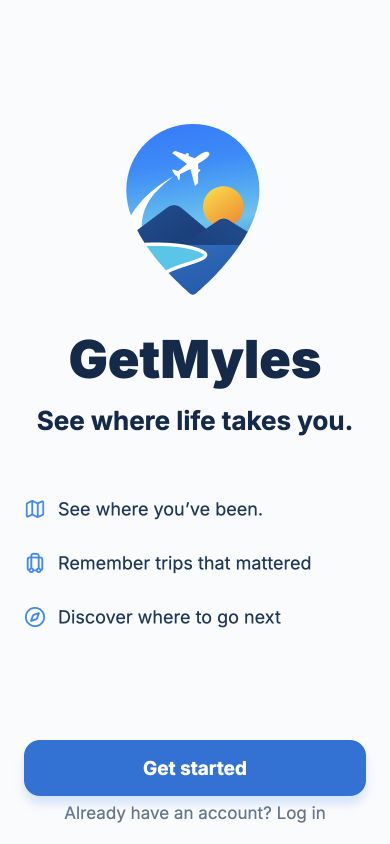 Screenshot of the current GetMyles app: Your world starts here